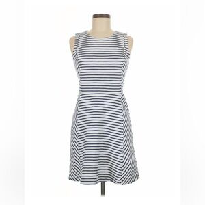 J. Crew Navy and White Striped Sleeveless Fit-and-Flare Dress